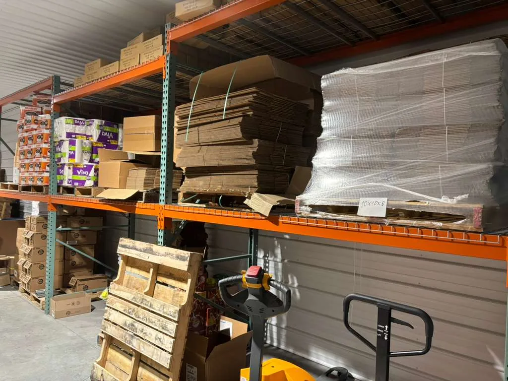 Orange pallet racking for bulk inventory storage